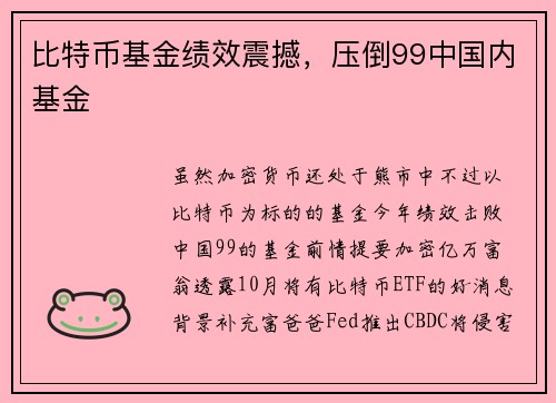 比特币基金绩效震撼,压倒99中国内基金