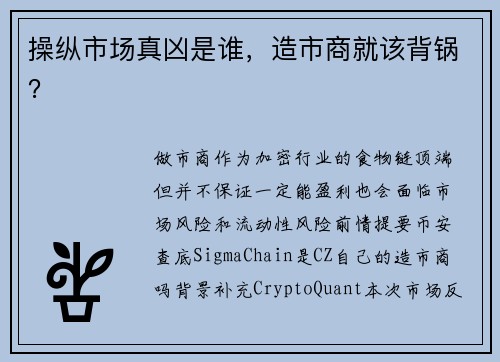 操纵市场真凶是谁,造市商就该背锅?